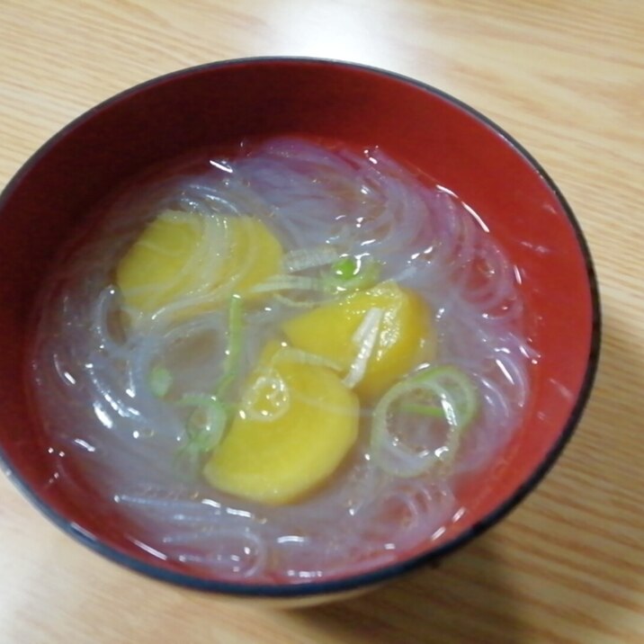 春雨とさつまいもとねぎの中華スープ